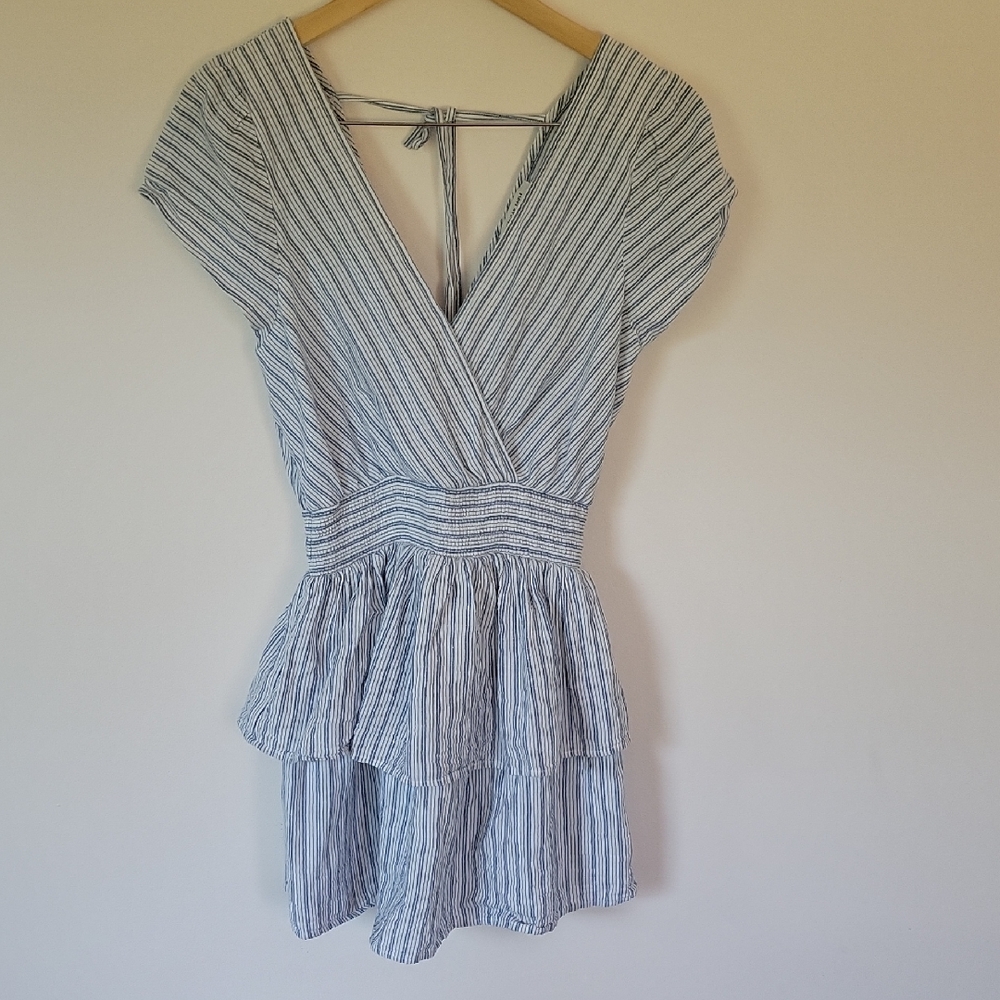 American Eagle Blue and White Striped Tiered Mini dress, Womens Small